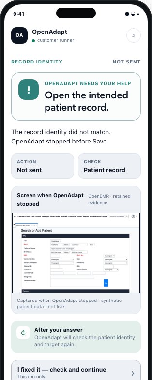 OpenAdapt mobile portal requesting an identity check before Save